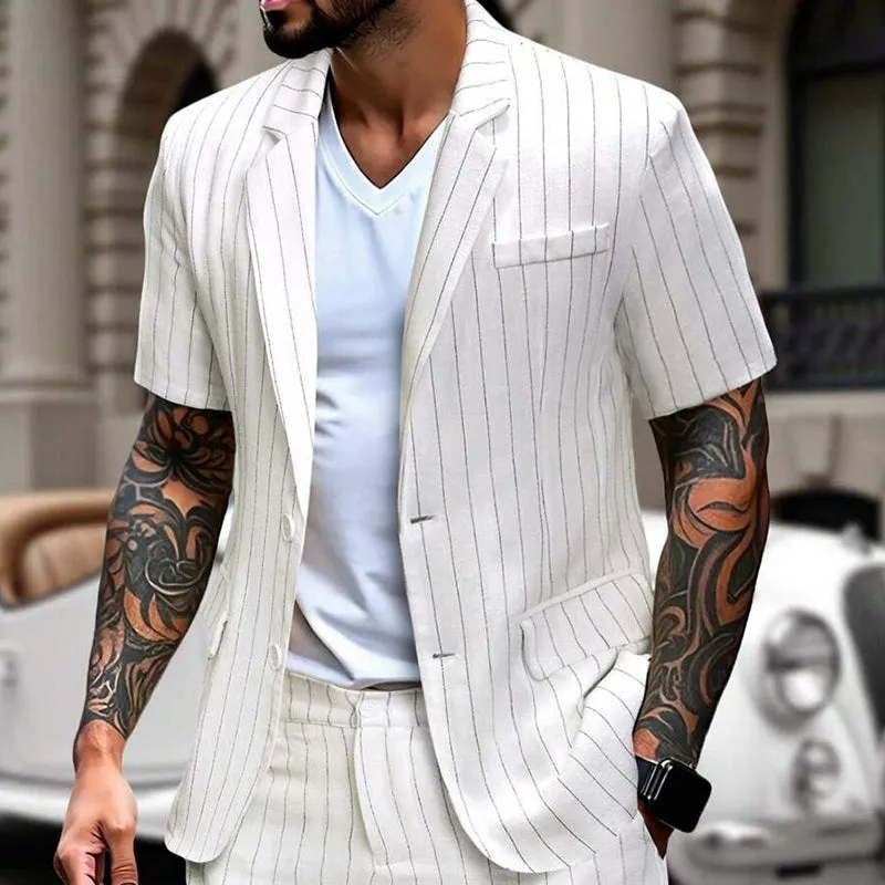 Men's Cotton And Linen Striped Thin Casual Blazer MTA2843C6X sold by Manly product image thumbnail 2