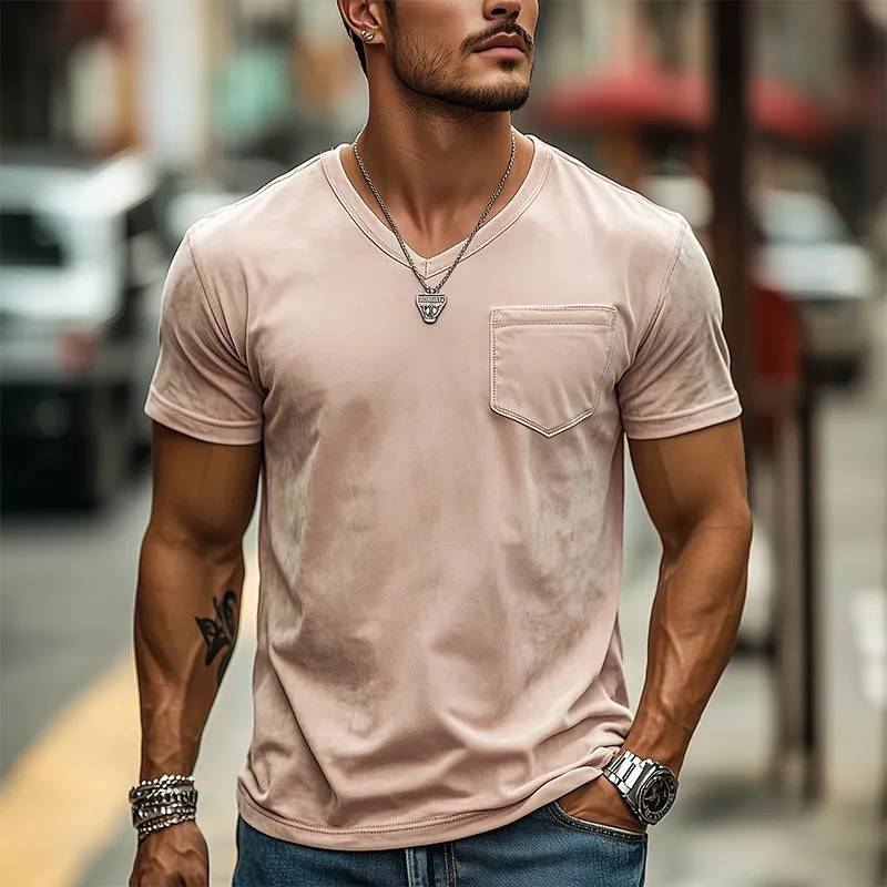 Men's Spring and Summer Fashion Casual Suede Slim Short Sleeve T-shirt MTA2852C3K sold by Manly product image thumbnail 2