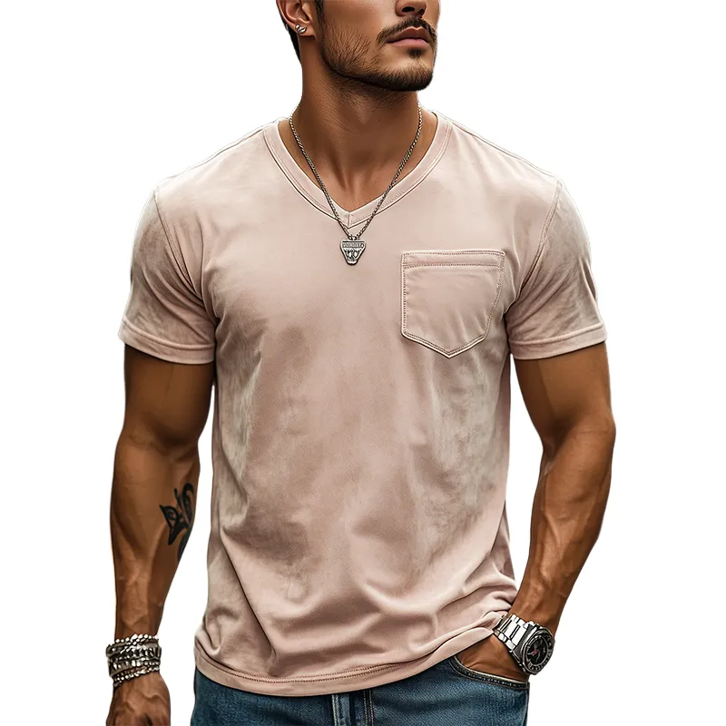 Men's Spring and Summer Fashion Casual Suede Slim Short Sleeve T-shirt MTA2852C3K sold by Manly