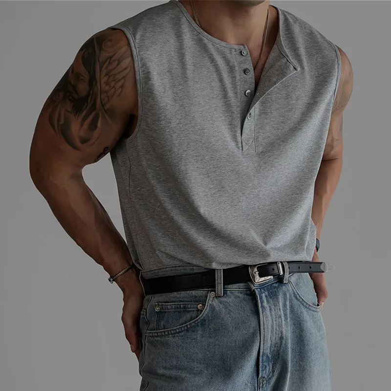 Men's Solid Henley Collar Sleeveless Tank Top MTA2737C8Z sold by Manly product image thumbnail 3