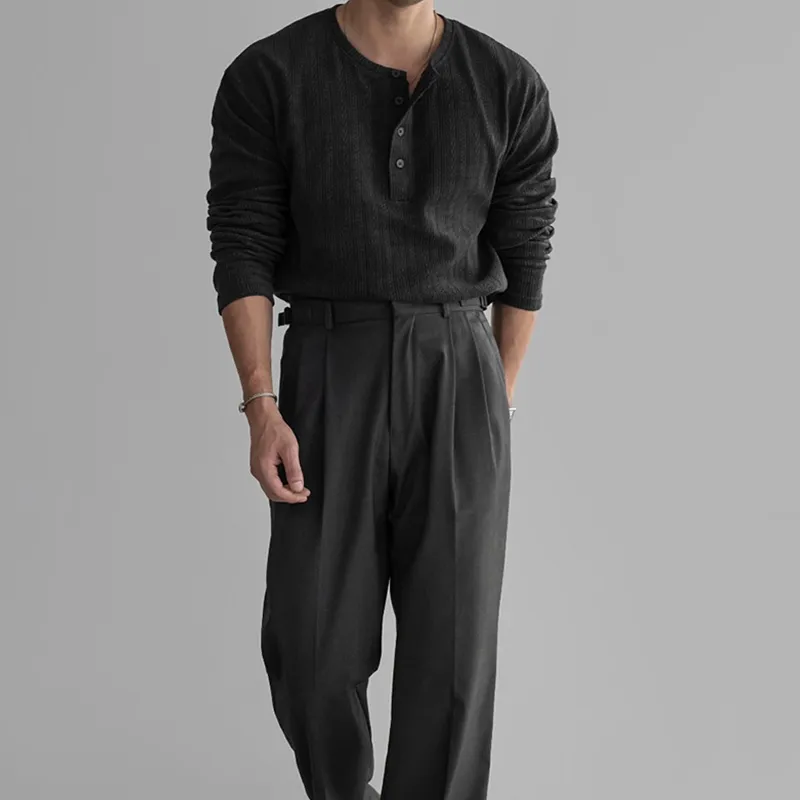 Men's Fashion Solid Textured Henley Collar Long Sleeve T-shirt MTA2771C1Z sold by Manly product image thumbnail 3