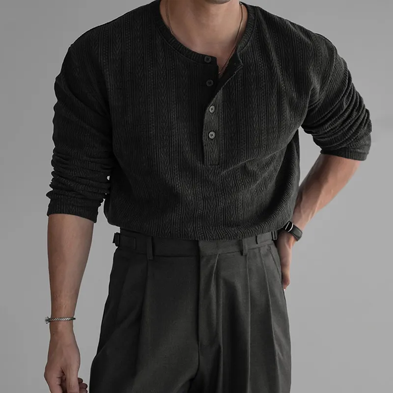 Men's Fashion Solid Textured Henley Collar Long Sleeve T-shirt MTA2771C1Z sold by Manly product image thumbnail 2