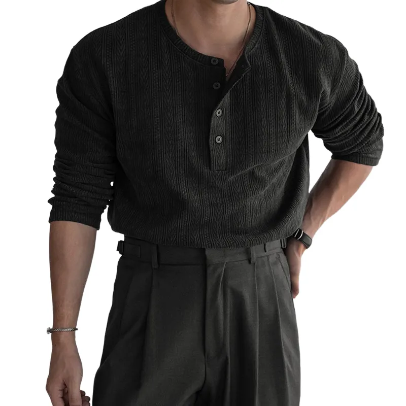 Men's Fashion Solid Textured Henley Collar Long Sleeve T-shirt MTA2771C1Z sold by Manly