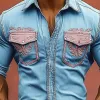 Men's Vintage Western Cowboy Distressed Embroidered Shirt MTA2748C5U sold by Manly