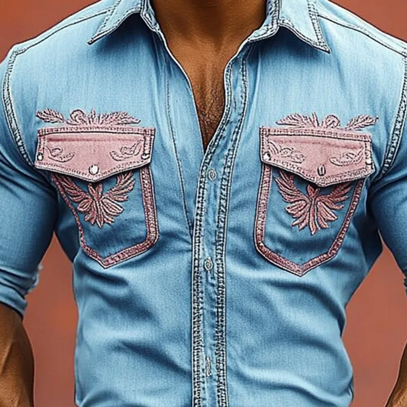 Men's Vintage Western Cowboy Distressed Embroidered Shirt MTA2748C5U sold by Manly product image thumbnail 3
