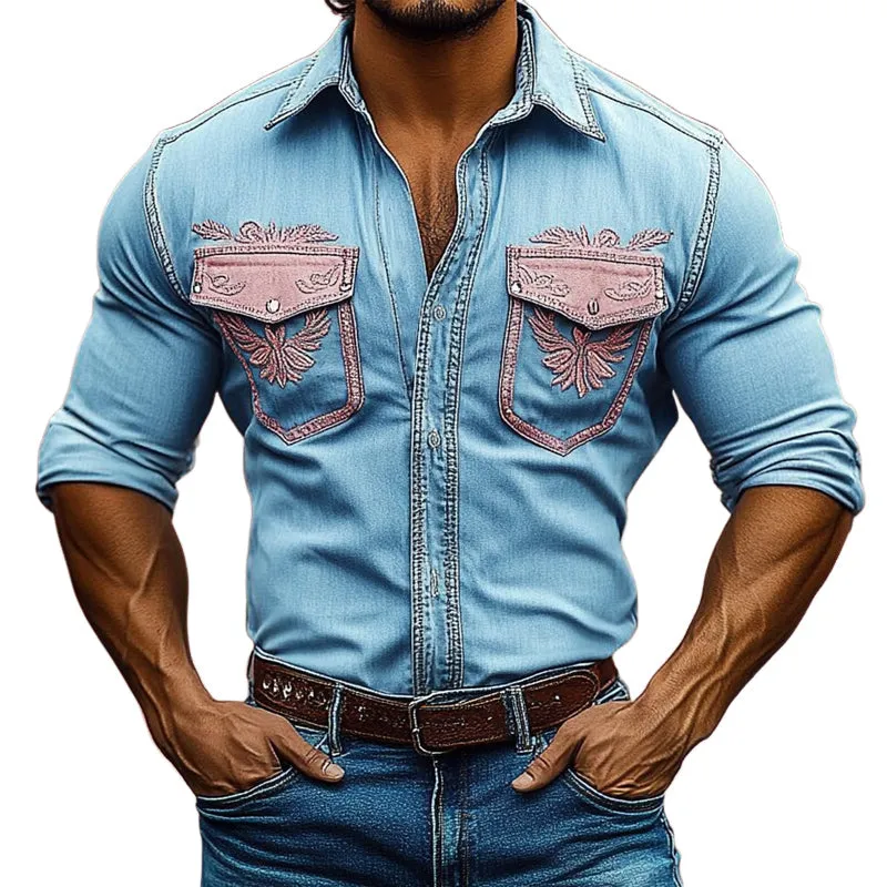 Men's Vintage Western Cowboy Distressed Embroidered Shirt MTA2748C5U sold by Manly