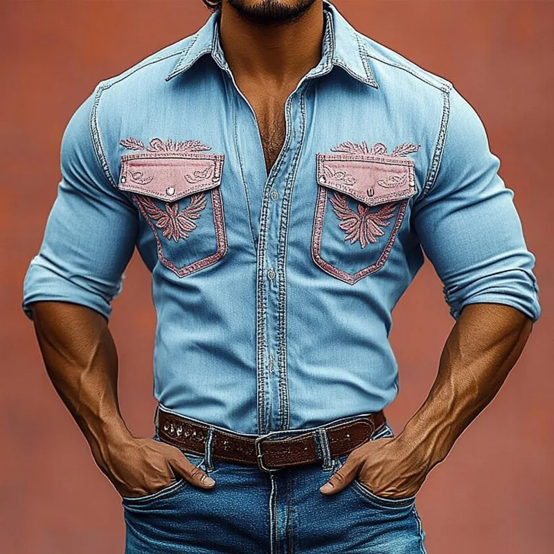 Men's Vintage Western Cowboy Distressed Embroidered Shirt MTA2748C5U sold by Manly product image thumbnail 2