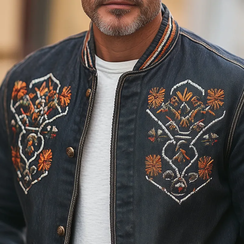 Men's Vintage Western Denim Distressed Embroidered Button Up Jacket MTA2731C7U sold by Manly product image thumbnail 4