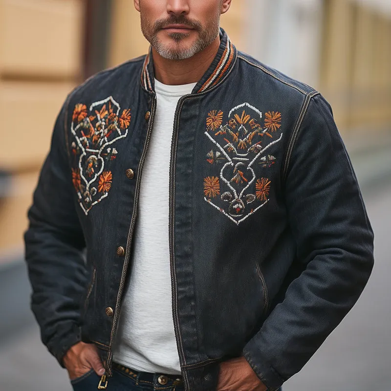 Men's Vintage Western Denim Distressed Embroidered Button Up Jacket MTA2731C7U sold by Manly product image thumbnail 2