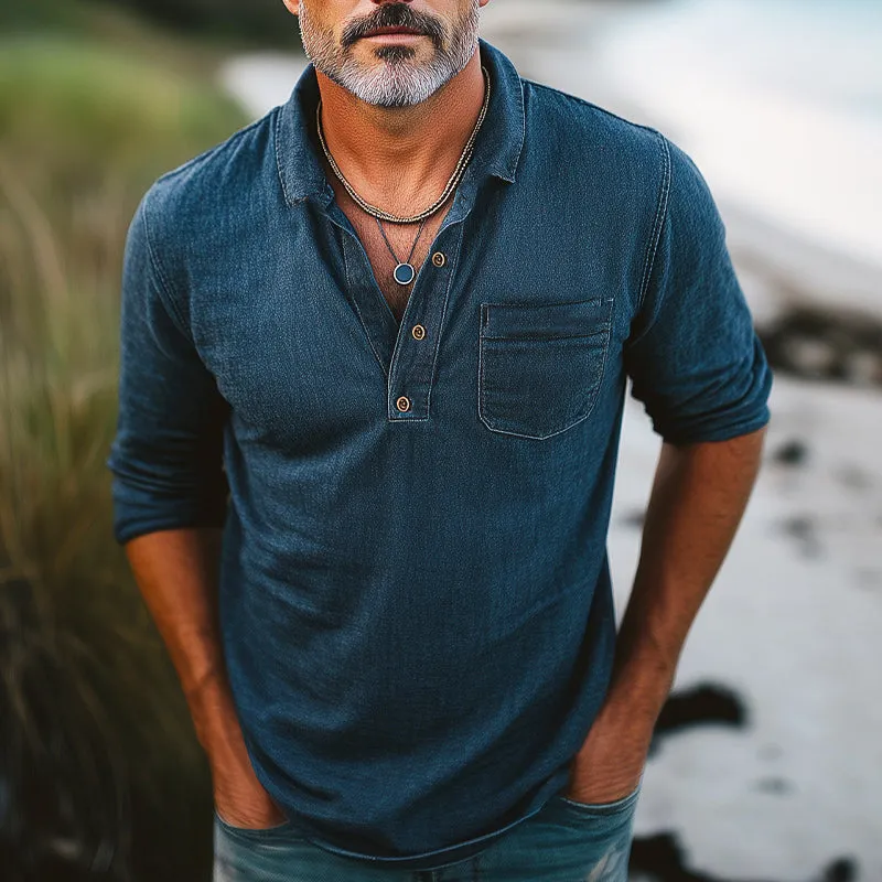 Men's Comfortable Distressed Denim Polo Neck T-Shirt MTA2786C5U sold by Manly product image thumbnail 2