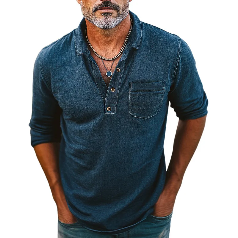 Men's Comfortable Distressed Denim Polo Neck T-Shirt MTA2786C5U sold by Manly