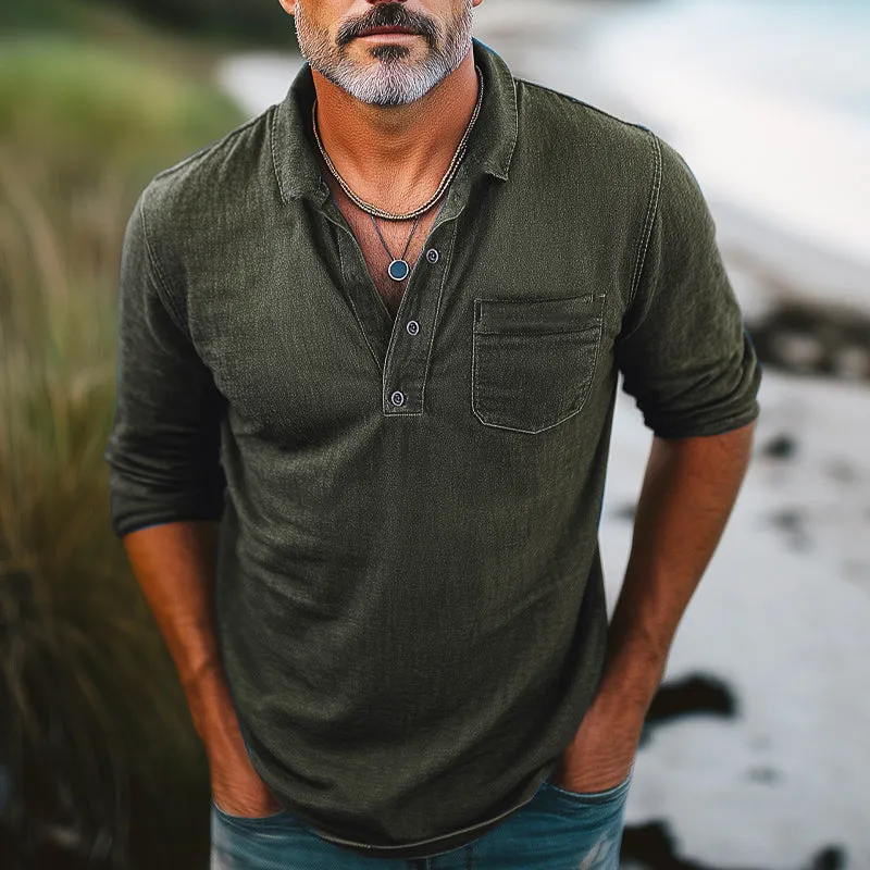 Men's Comfortable Distressed Denim Polo Neck T-Shirt MTA2786C5U sold by Manly product image thumbnail 4