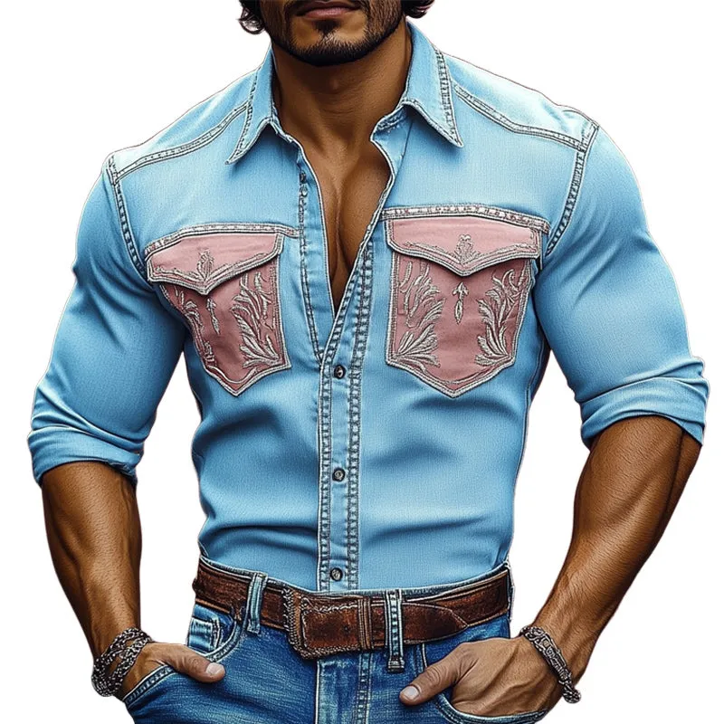 Men's Vintage Western Cowboy Embroidered Button Up Shirt MTA2760C1U sold by Manly