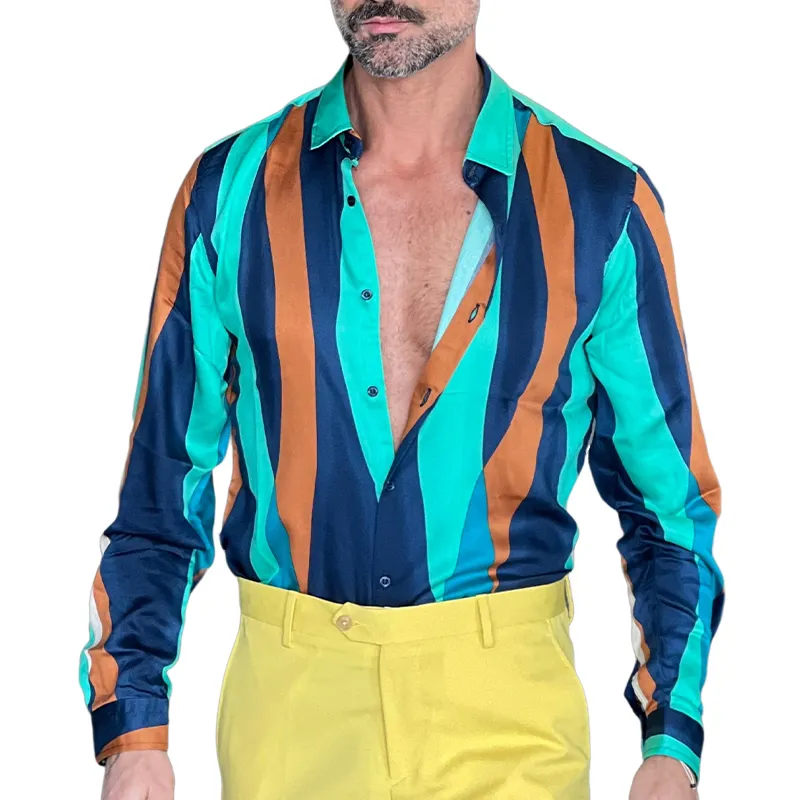 Men's Casual Striped Long Sleeve Lapel Shirt MTA2747C9X sold by Manly