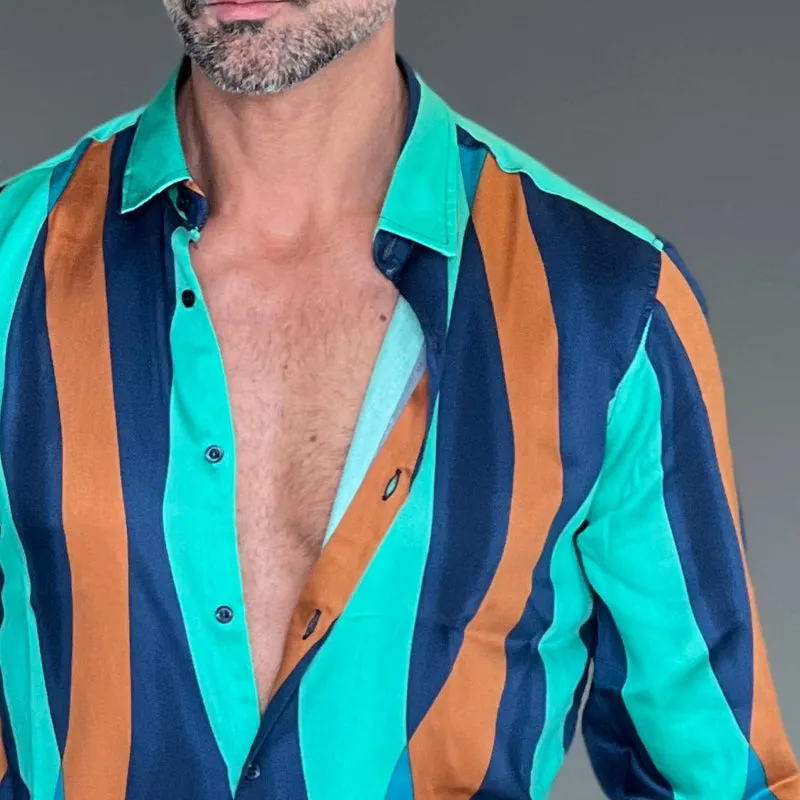 Men's Casual Striped Long Sleeve Lapel Shirt MTA2747C9X sold by Manly product image thumbnail 3