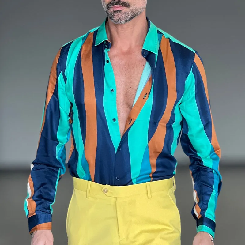 Men's Casual Striped Long Sleeve Lapel Shirt MTA2747C9X sold by Manly product image thumbnail 2