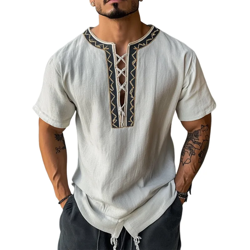 Men's Vintage Embroidered Thin Strap Round Neck Short-Sleeved T-Shirt MTA2780C3X sold by Manly