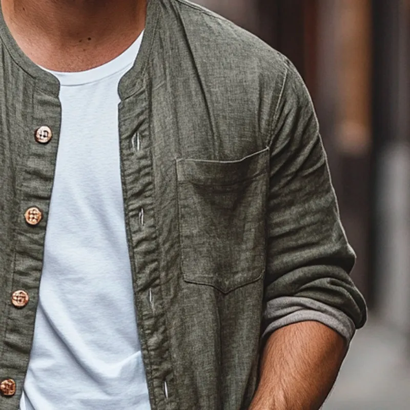 Men's Cotton And Linen Single-Breasted Long-Sleeved Loose Shirt MTA2739C5X sold by Manly product image thumbnail 3