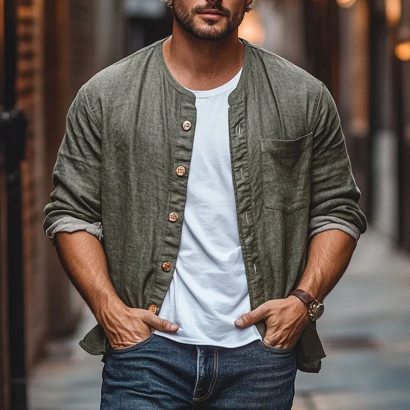 Men's Cotton And Linen Single-Breasted Long-Sleeved Loose Shirt MTA2739C5X sold by Manly product image thumbnail 2