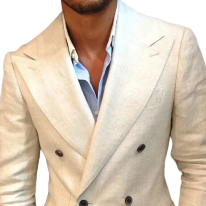 Men's Spring Fashion Classic Double Breasted Cotton and Linen Slim Blazer MTA1454C2K sold by Manly product image thumbnail 2
