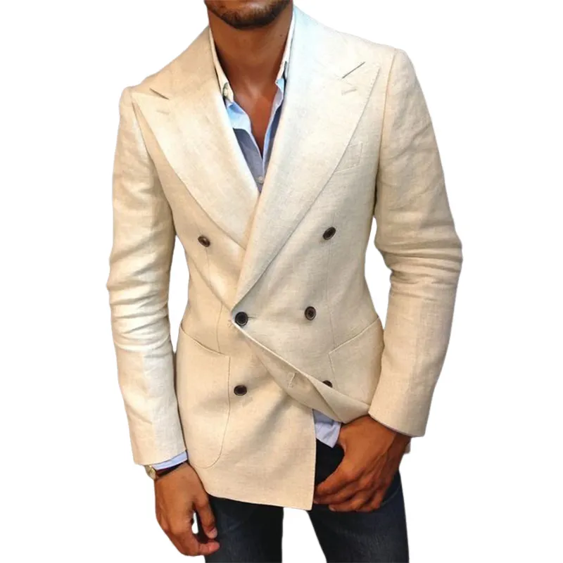 Men's Spring Fashion Classic Double Breasted Cotton and Linen Slim Blazer MTA1454C2K sold by Manly