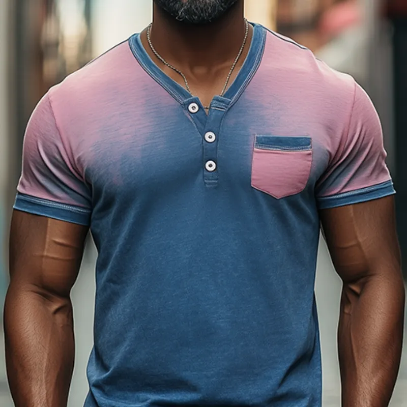 Men's Spring Fashion Casual Slim Gradient Printed Short Sleeve Shirt MTA1465C4K sold by Manly product image thumbnail 3