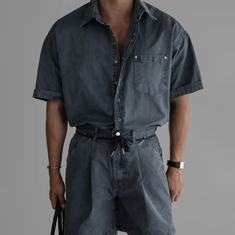Men's Fashion Washed Cotton Lapel Short Sleeve Shirt Shorts Set MTA2756C1Z sold by Manly product image thumbnail 3