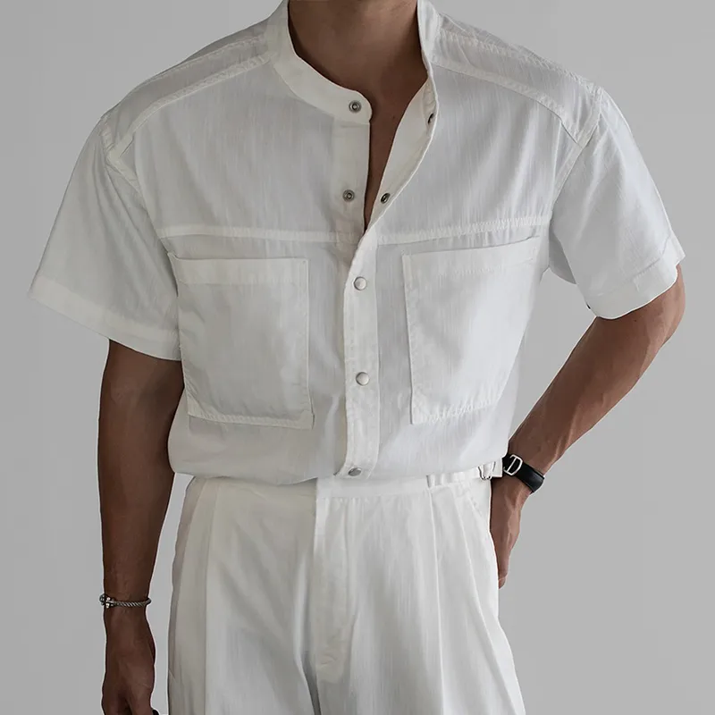 Men's Solid Stand Collar Chest Pocket Short Sleeve Shirt MTA2722C8Z sold by Manly product image thumbnail 2