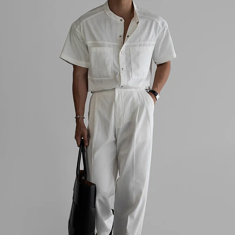 Men's Solid Stand Collar Chest Pocket Short Sleeve Shirt MTA2722C8Z sold by Manly product image thumbnail 3