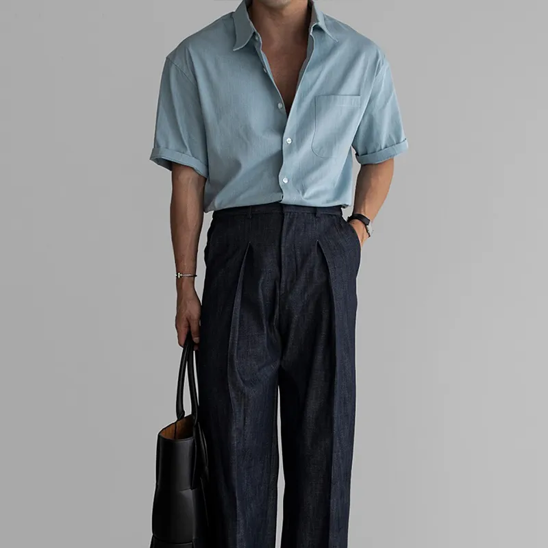 Men's Solid Lapel Chest Pocket Short Sleeve Shirt MTA2777C0Z sold by Manly product image thumbnail 3