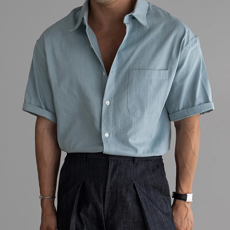 Men's Solid Lapel Chest Pocket Short Sleeve Shirt MTA2777C0Z sold by Manly product image thumbnail 2