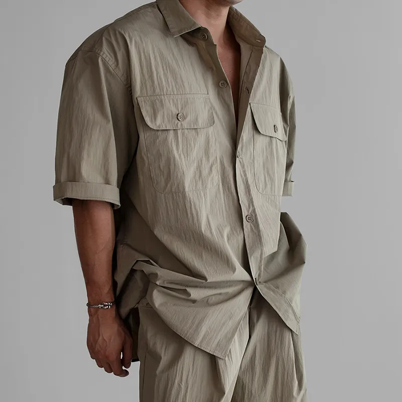 Men's Solid Lapel Chest Pocket Short Sleeve Shirt MTA2770C3Z sold by Manly product image thumbnail 3