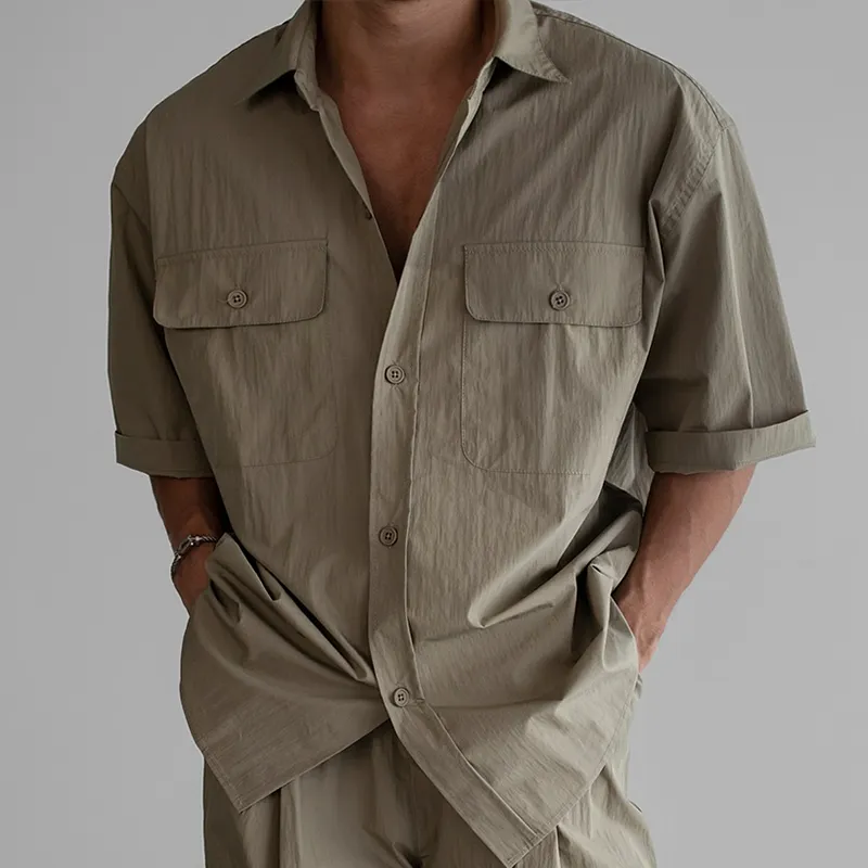 Men's Solid Lapel Chest Pocket Short Sleeve Shirt MTA2770C3Z sold by Manly product image thumbnail 2