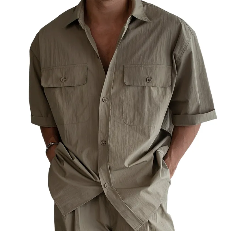 Men's Solid Lapel Chest Pocket Short Sleeve Shirt MTA2770C3Z sold by Manly