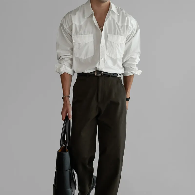 Men's Solid Lapel Chest Pocket Long Sleeve Shirt MTA2730C9Z sold by Manly product image thumbnail 3