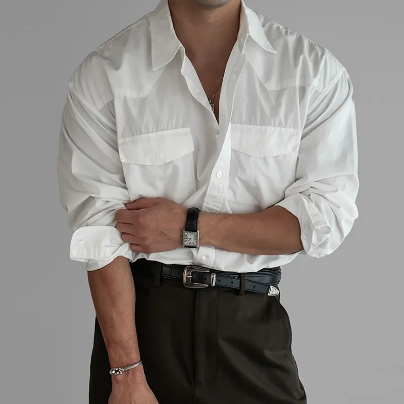 Men's Solid Lapel Chest Pocket Long Sleeve Shirt MTA2730C9Z sold by Manly product image thumbnail 2