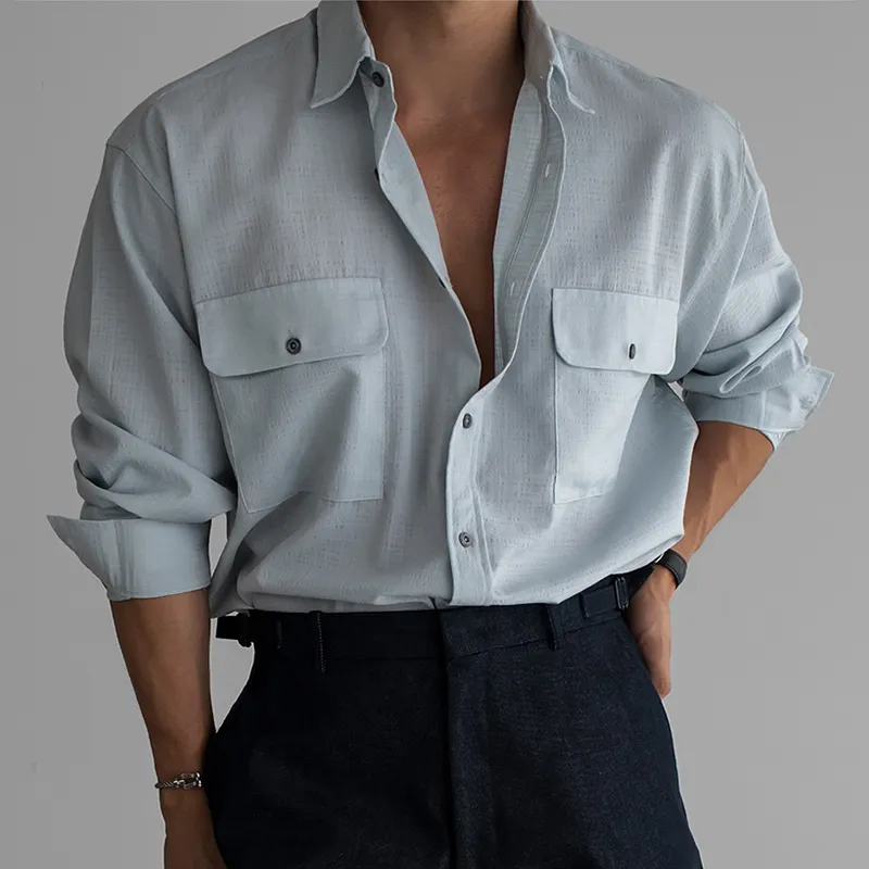 Men's Solid Lapel Chest Pocket Long Sleeve Shirt MTA2728C4Z sold by Manly product image thumbnail 2