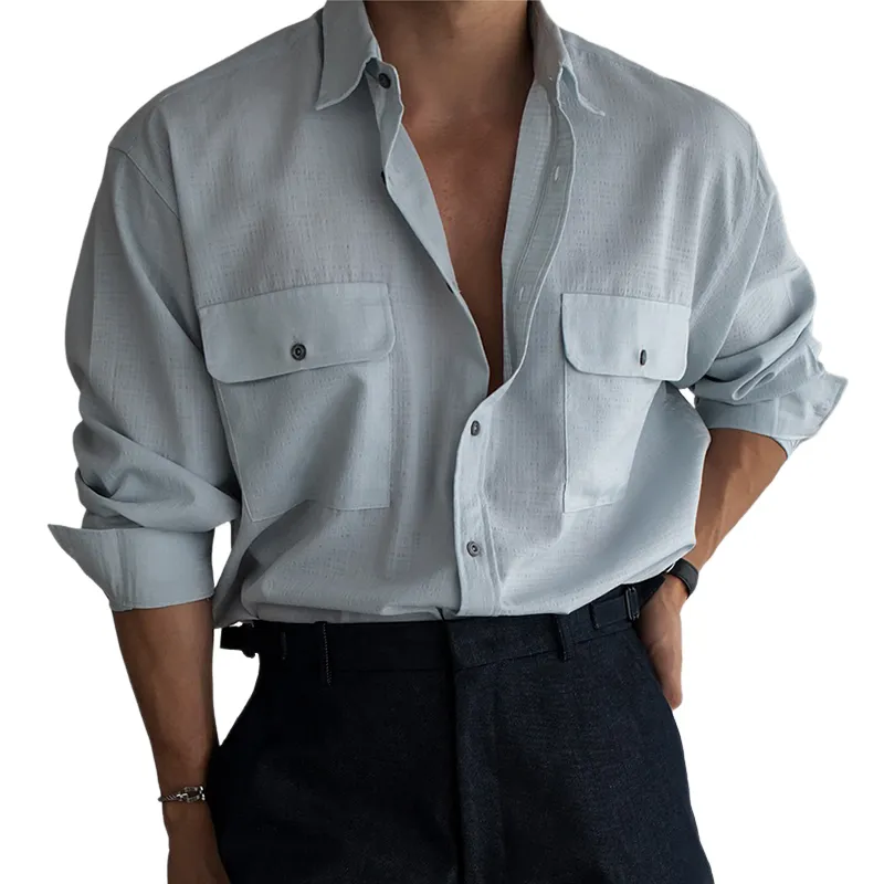 Men's Solid Lapel Chest Pocket Long Sleeve Shirt MTA2728C4Z sold by Manly