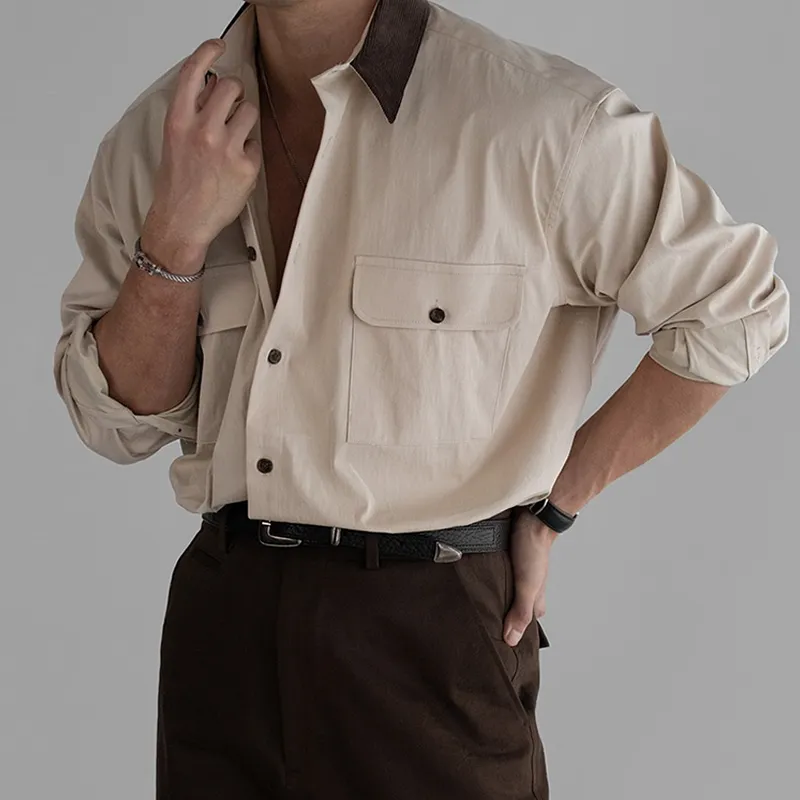 Men's Colorblock Lapel Chest Pocket Long Sleeve Shirt MTA2730C5Z sold by Manly product image thumbnail 2