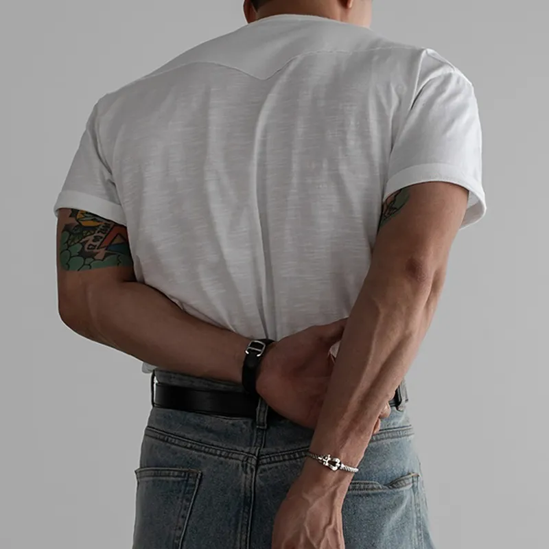 Men's Solid V Neck Chest Pocket Short Sleeve T-shirt MTA2781C1Z sold by Manly product image thumbnail 4