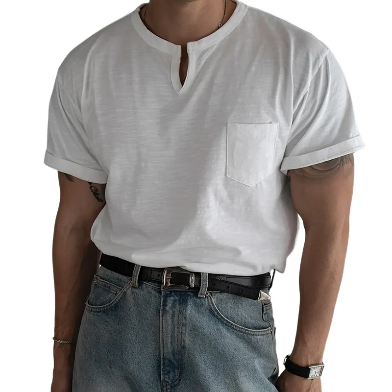 Men's Solid V Neck Chest Pocket Short Sleeve T-shirt MTA2781C1Z sold by Manly