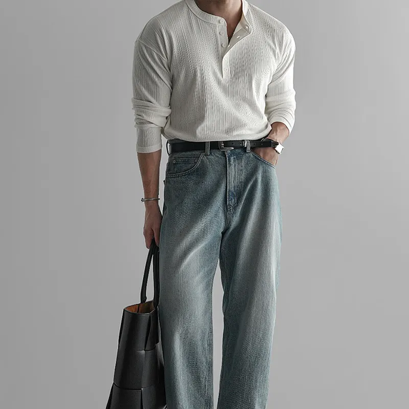 Men's Solid Striped Henley Collar Long Sleeve T-shirt MTA2752C4Z sold by Manly product image thumbnail 3