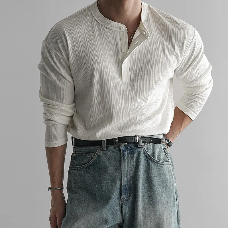 Men's Solid Striped Henley Collar Long Sleeve T-shirt MTA2752C4Z sold by Manly product image thumbnail 2