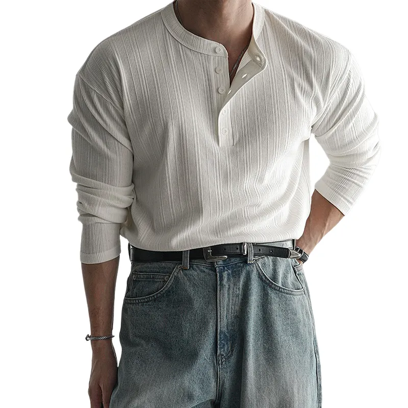 Men's Solid Striped Henley Collar Long Sleeve T-shirt MTA2752C4Z sold by Manly