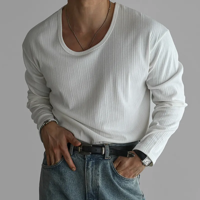 Men's Solid Striped U Neck Long Sleeve T-shirt MTA2712C7Z sold by Manly product image thumbnail 3