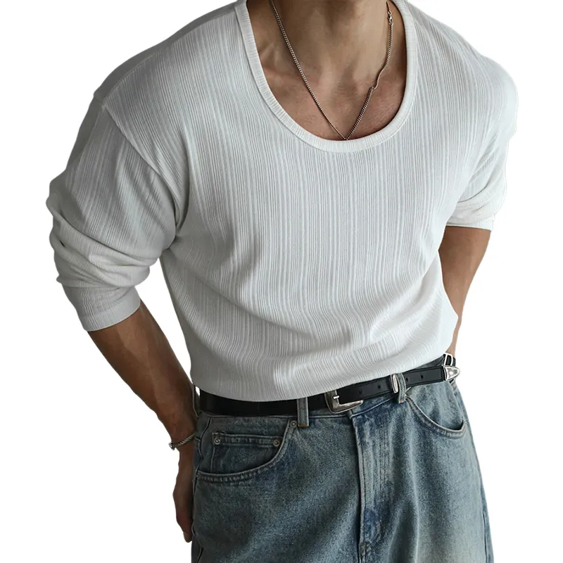 Men's Solid Striped U Neck Long Sleeve T-shirt MTA2712C7Z sold by Manly