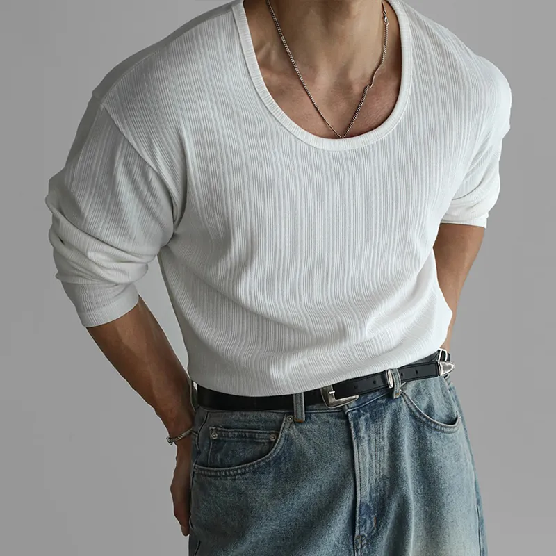 Men's Solid Striped U Neck Long Sleeve T-shirt MTA2712C7Z sold by Manly product image thumbnail 2