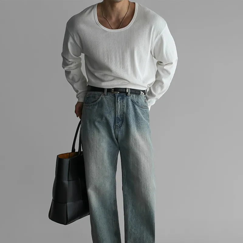 Men's Solid Striped U Neck Long Sleeve T-shirt MTA2712C7Z sold by Manly product image thumbnail 4