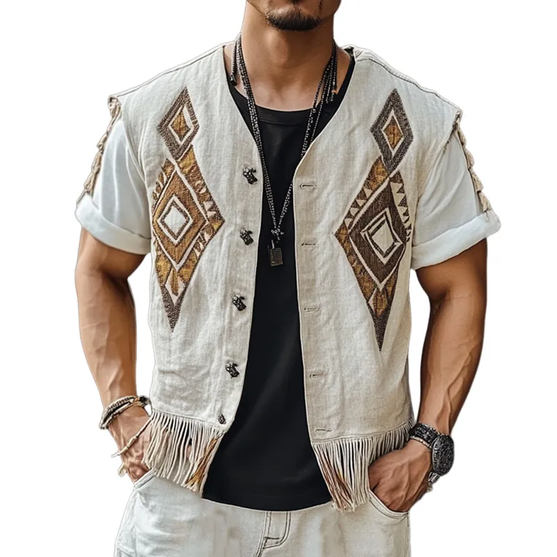 Men's Vintage Embroidered Single Breasted Tassel Vest MTA2779C6X sold by Manly