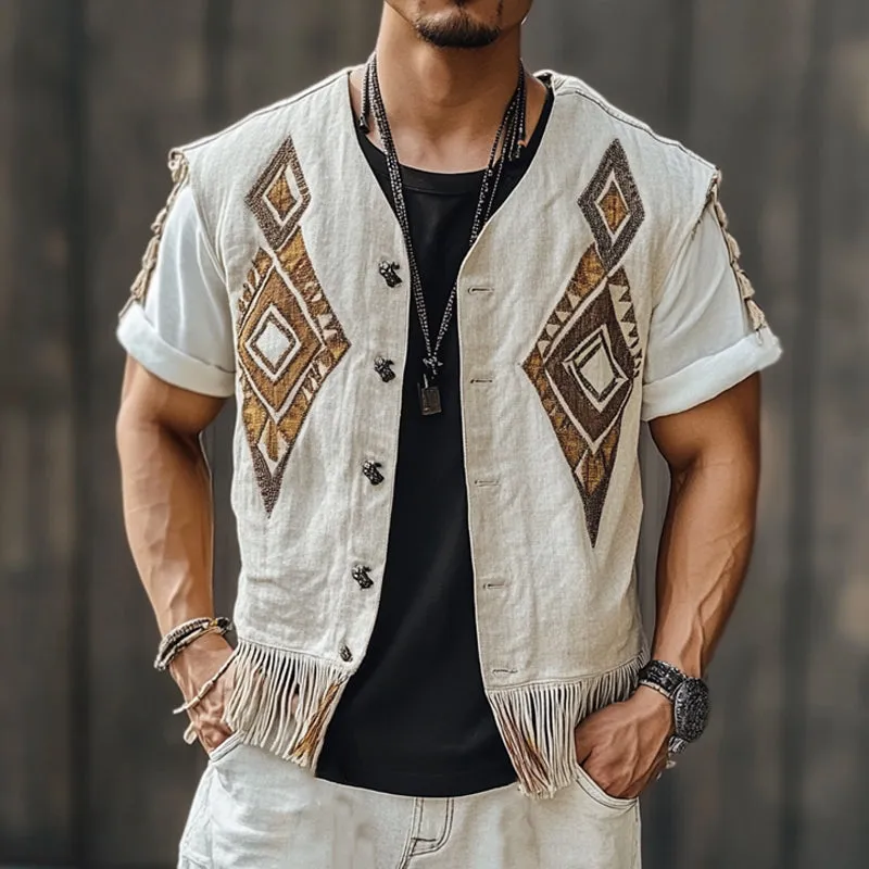 Men's Vintage Embroidered Single Breasted Tassel Vest MTA2779C6X sold by Manly product image thumbnail 2